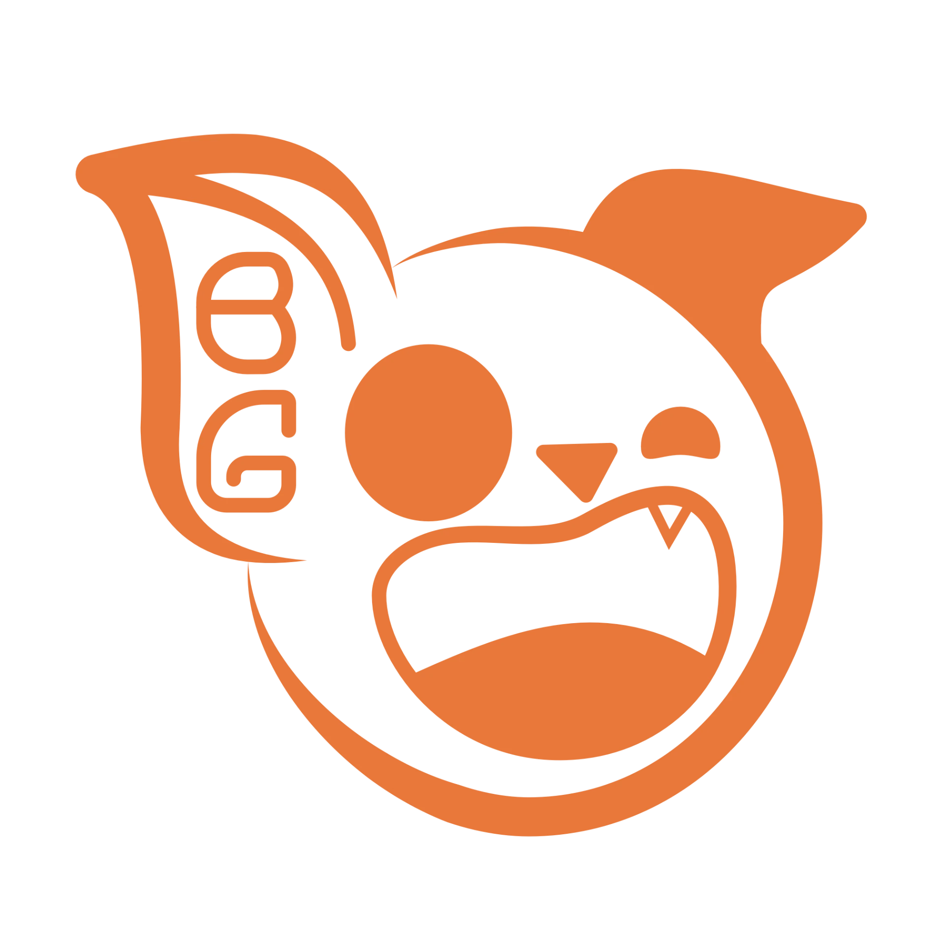 Brattish Games mascot: a winking, grinning orange creature